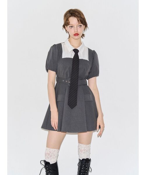 jouetie(ジュエティ)の「スクエアネックドッキングミニワンピース(ワンピース・レディース・ボルドー/グレー/ネイビー・FREE)」の5枚目の写真