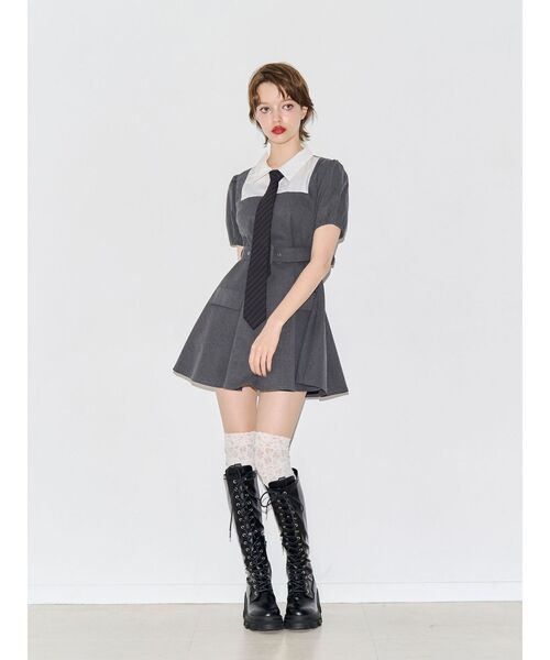 jouetie(ジュエティ)の「スクエアネックドッキングミニワンピース(ワンピース・レディース・ボルドー/グレー/ネイビー・FREE)」の6枚目の写真