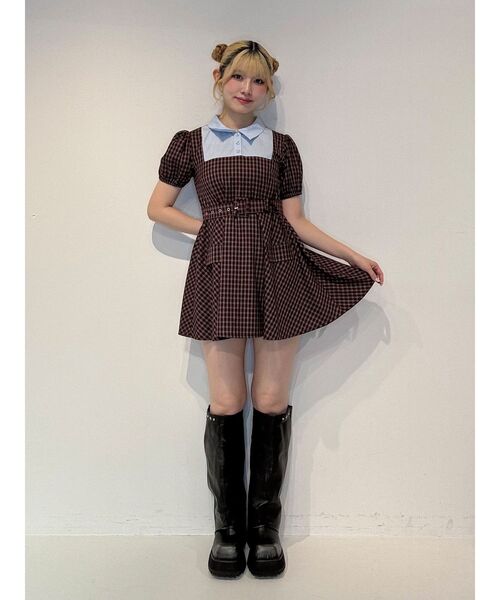 jouetie(ジュエティ)の「スクエアネックドッキングミニワンピース(ワンピース・レディース・ボルドー/グレー/ネイビー・FREE)」の10枚目の写真