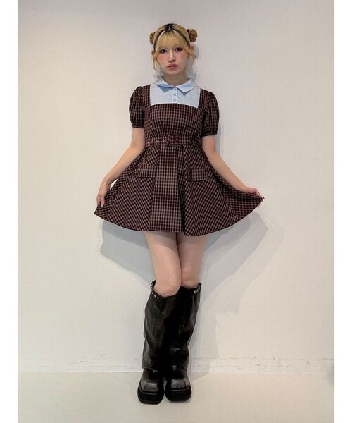 jouetie(ジュエティ)の「スクエアネックドッキングミニワンピース(ワンピース・レディース・ボルドー/グレー/ネイビー・FREE)」の11枚目の写真