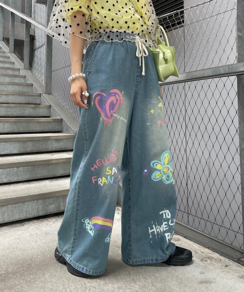 HELLO.SANFRANCISCO(ハローサンフランシスコ)の「【HELLO.SANFRANCISCO】カラフルペイントデニム(デニムパンツ・レディース・ネイビー/サックスブルー・SMALL/MEDIUM)」の2枚目の写真