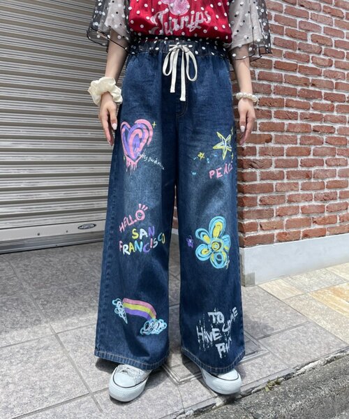 HELLO.SANFRANCISCO(ハローサンフランシスコ)の「【HELLO.SANFRANCISCO】カラフルペイントデニム(デニムパンツ・レディース・ネイビー/サックスブルー・SMALL/MEDIUM)」の3枚目の写真