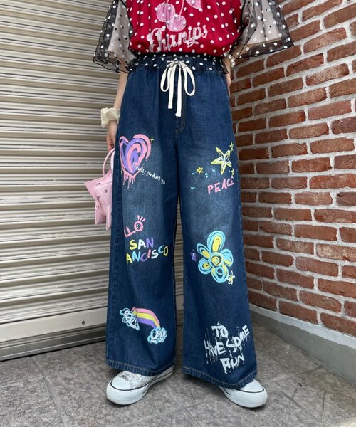 HELLO.SANFRANCISCO(ハローサンフランシスコ)の「【HELLO.SANFRANCISCO】カラフルペイントデニム(デニムパンツ・レディース・ネイビー/サックスブルー・SMALL/MEDIUM)」の4枚目の写真