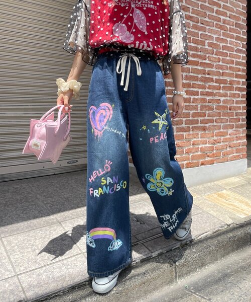 HELLO.SANFRANCISCO(ハローサンフランシスコ)の「【HELLO.SANFRANCISCO】カラフルペイントデニム(デニムパンツ・レディース・ネイビー/サックスブルー・SMALL/MEDIUM)」の5枚目の写真