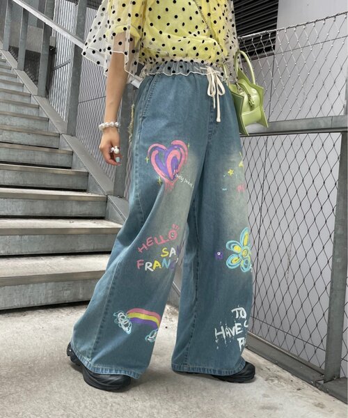 HELLO.SANFRANCISCO(ハローサンフランシスコ)の「【HELLO.SANFRANCISCO】カラフルペイントデニム(デニムパンツ・レディース・ネイビー/サックスブルー・SMALL/MEDIUM)」の15枚目の写真