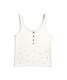 BORN SLIPPY（ボーンスリッピー）の「Crystal Stud Henley Tank (Ivory)（Tシャツ/カットソー）」