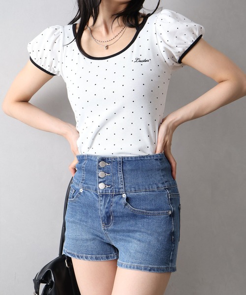 SpRay(スプレイ)の「ドットフロントリボンショートスリーブトップス(Tシャツ/カットソー・レディース・ブラック/グレー/オフホワイト・FREE)」の9枚目の写真