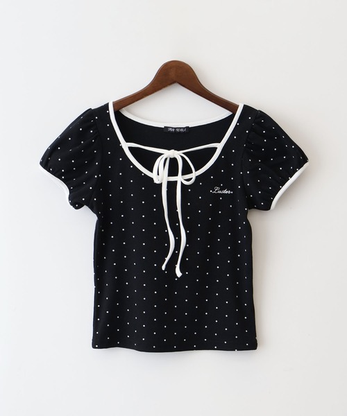 SpRay(スプレイ)の「ドットフロントリボンショートスリーブトップス(Tシャツ/カットソー・レディース・ブラック/グレー/オフホワイト・FREE)」の10枚目の写真