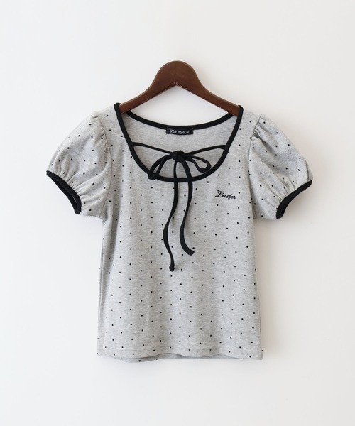 SpRay(スプレイ)の「ドットフロントリボンショートスリーブトップス(Tシャツ/カットソー・レディース・ブラック/グレー/オフホワイト・FREE)」の12枚目の写真