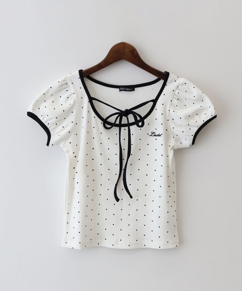 SpRay(スプレイ)の「ドットフロントリボンショートスリーブトップス(Tシャツ/カットソー・レディース・ブラック/グレー/オフホワイト・FREE)」の13枚目の写真