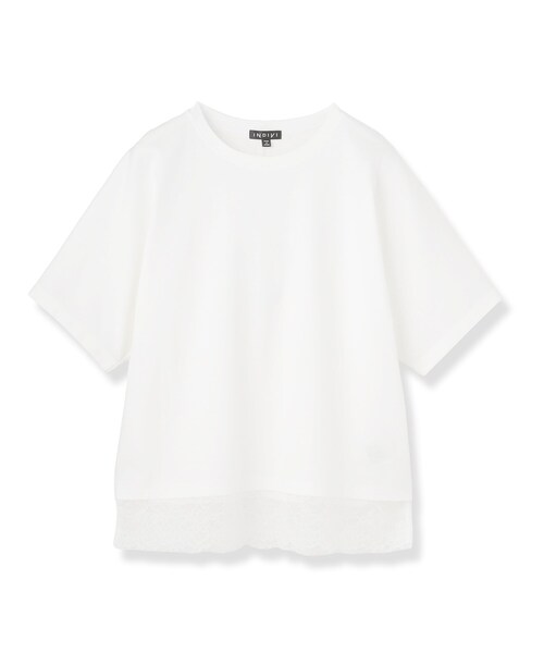 INDIVI(インディヴィ)の「【汗ジミ防止/接触冷感】裾レースドルマンTシャツ(Tシャツ/カットソー・レディース・ホワイト/ライトグレー/グリーン系/ブラック・05/15 /13/38/34/19)」の16枚目の写真