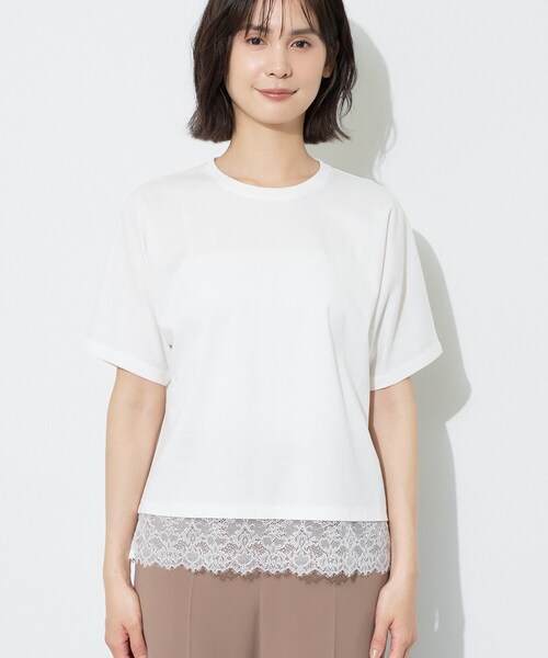 INDIVI(インディヴィ)の「【汗ジミ防止/接触冷感】裾レースドルマンTシャツ(Tシャツ/カットソー・レディース・ホワイト/ライトグレー/グリーン系/ブラック・05/15 /13/38/34/19)」の10枚目の写真
