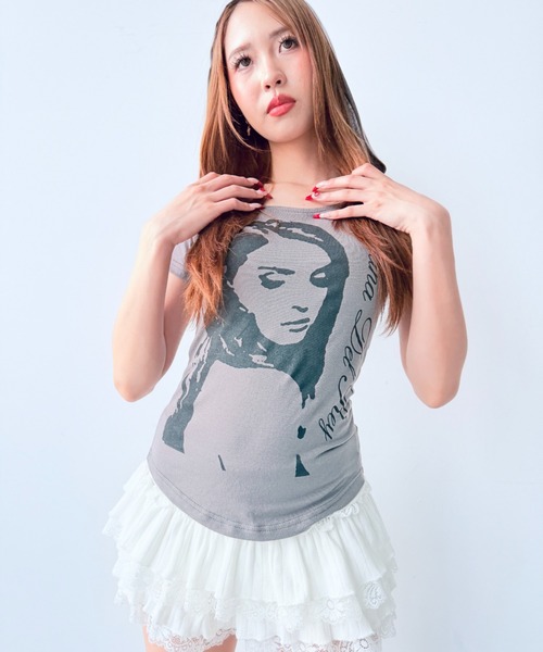 Y2K SYNAPSE FACTORY（ワイツーケー シナプスファクトリー）の「【Y2Kガール２】ピタTシャツ（Tシャツ/カットソー・レディース・ホワイト/Moca・FREE）」の3枚目の写真