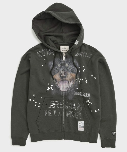 MIHARAYASUHIRO(ミハラヤスヒロ)の「【MIHARAYASUHIRO/ミハラヤスヒロ】EMBELLISHED DISTRESSED PARKA/ジップパーカー(パーカー・レディース・ブラック・44)」の1枚目の写真