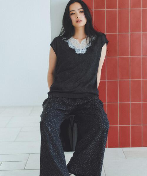 THE SHOP TK （ザ ショップ ティーケー ）の「ほんのりきらめく レース切り替え スパークシアーニット（ニット/セーター・レディース・ブラック/ライトグレー/ベージュ・12/13）」の22枚目の写真