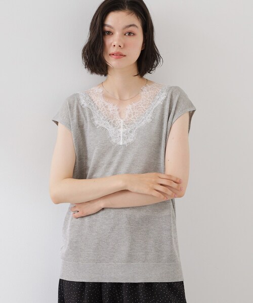 THE SHOP TK （ザ ショップ ティーケー ）の「ほんのりきらめく レース切り替え スパークシアーニット（ニット/セーター・レディース・ブラック/ライトグレー/ベージュ・12/13）」の21枚目の写真