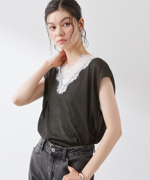 THE SHOP TK （ザ ショップ ティーケー ）の「ほんのりきらめく レース切り替え スパークシアーニット（ニット/セーター・レディース・ブラック/ライトグレー/ベージュ・12/13）」の17枚目の写真