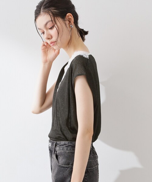 THE SHOP TK （ザ ショップ ティーケー ）の「ほんのりきらめく レース切り替え スパークシアーニット（ニット/セーター・レディース・ブラック/ライトグレー/ベージュ・12/13）」の16枚目の写真
