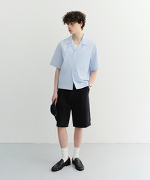 PLEATED BERMUDA DENIM SHORTS_UDPA6B323_BLACK