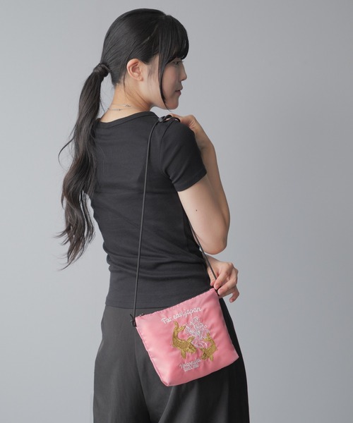サコッシュ　くすみピンク系　刺繍 和柄刺繍 ミニサコッシュ 無幻譚（ショルダーバッグ）｜無幻譚