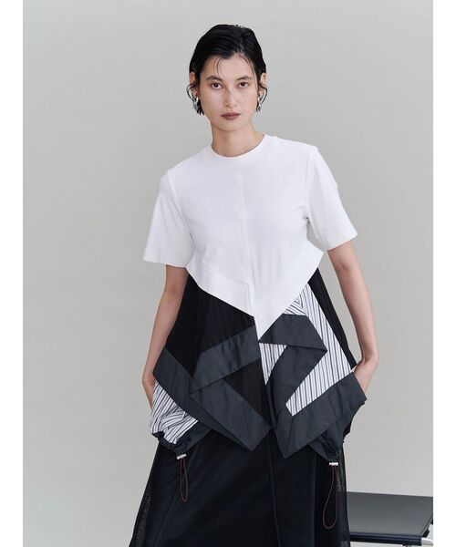 UN3D.(アンスリード)の「ORIGAMI DOCKING T-SH / オリガミドッキングTシャツ(Tシャツ/カットソー・レディース・その他1/ホワイト/ブラック・36/38)」の7枚目の写真