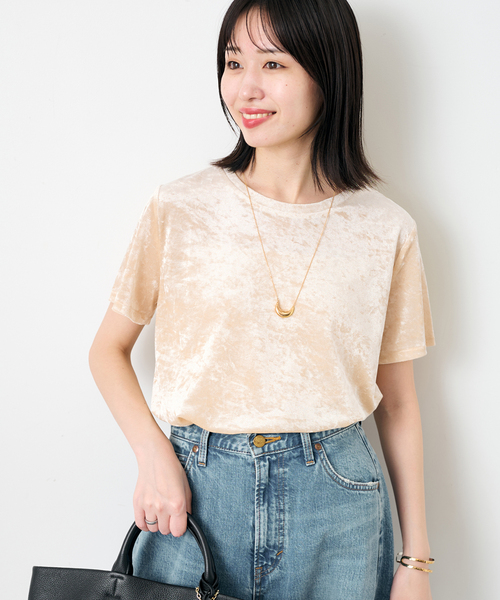 SLOBE IENA(スローブイエナ)の「メッシュベロアプルオーバー(Tシャツ/カットソー・レディース・ブラック/アイボリー/ブラウン・FREE)」の2枚目の写真