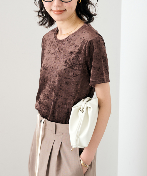 SLOBE IENA(スローブイエナ)の「メッシュベロアプルオーバー(Tシャツ/カットソー・レディース・ブラック/アイボリー/ブラウン・FREE)」の8枚目の写真