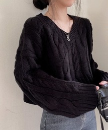ケーブル編み ニットトップス