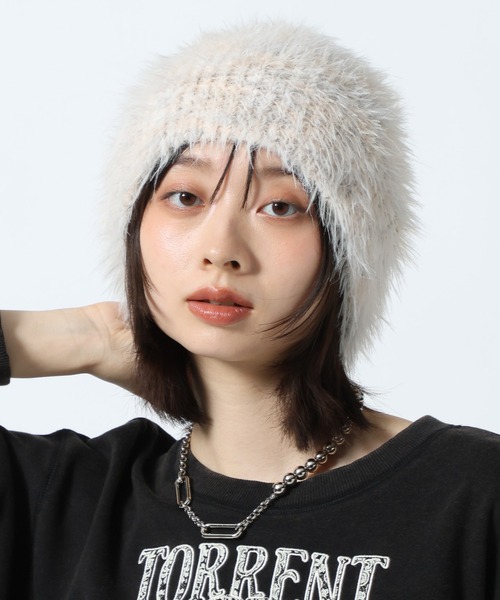 PAGEBOY(ページボーイ)の「シャギービーニー(ニットキャップ/ビーニー・レディース・オフホワイト/ブラック/ダークブラウン・FREE)」の2枚目の写真