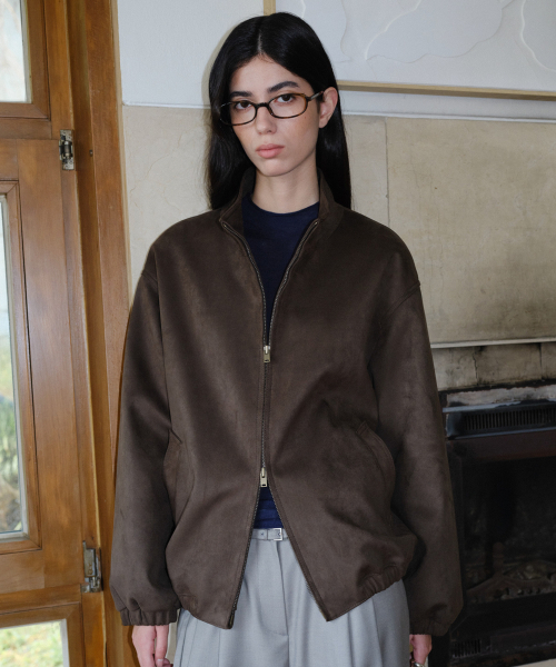 EN OR(エンオール)の「HIGH NECK SUEDE BLOUSON - DARK BROWN(ライダースジャケット・レディース・その他・FREE)」の1枚目の写真