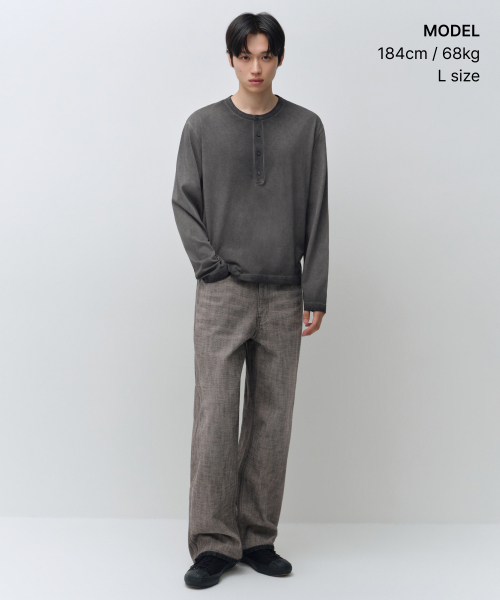 MUSINSA STANDARD（ムシンサスタンダード）の「ルナ ダイド ヘンリーネック 長袖Tシャツ [チャコールグレー]（Tシャツ/カットソー・メンズ・その他・MEDIUM/LARGE/X-LARGE/2XL）」の4枚目の写真