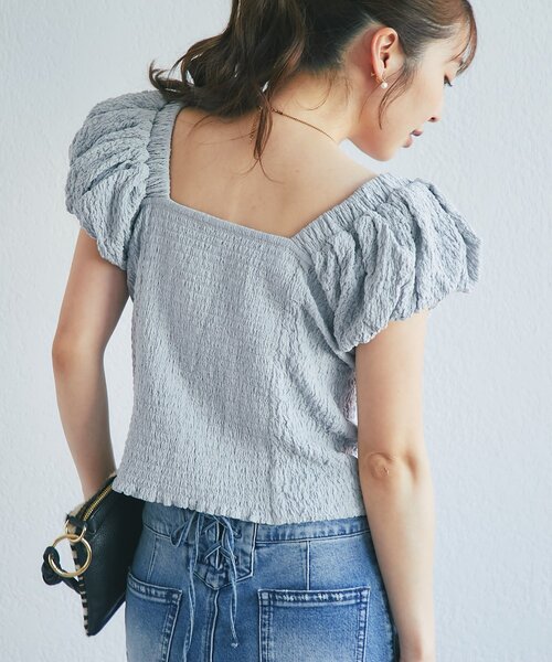 La boutique BonBon(ラブティックボンボン)の「【miki監修・2サイズ展開】シャーリングパフスリーブブラウス(シャツ/ブラウス・レディース・ブラック/ホワイト/サックスブルー・FREE/34)」の12枚目の写真