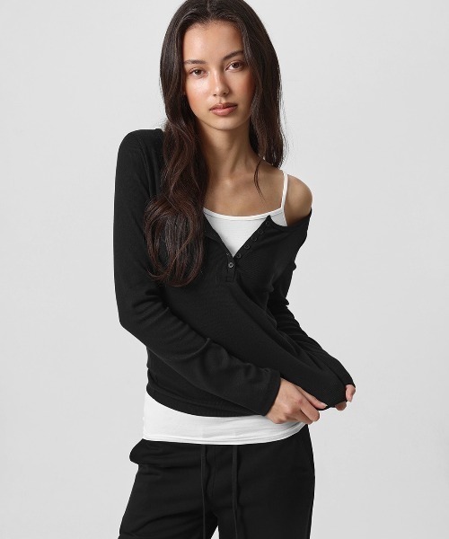 BLACKUP（ブラックアップ）の「[B-BASIC] リブヘンリーネック長袖Tシャツ（Tシャツ/カットソー・レディース・ブラック/ホワイト/ピンク/グレー/ライトイエロー・SMALL/MEDIUM）」の4枚目の写真