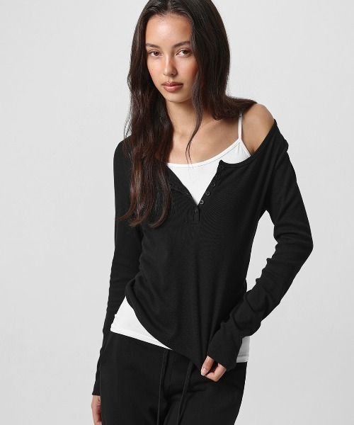 BLACKUP（ブラックアップ）の「[B-BASIC] リブヘンリーネック長袖Tシャツ（Tシャツ/カットソー・レディース・ブラック/ホワイト/ピンク/グレー/ライトイエロー・SMALL/MEDIUM）」の9枚目の写真
