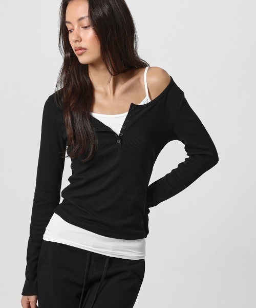 BLACKUP（ブラックアップ）の「[B-BASIC] リブヘンリーネック長袖Tシャツ（Tシャツ/カットソー・レディース・ブラック/ホワイト/ピンク/グレー/ライトイエロー・SMALL/MEDIUM）」の8枚目の写真