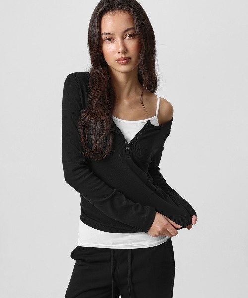 BLACKUP（ブラックアップ）の「[B-BASIC] リブヘンリーネック長袖Tシャツ（Tシャツ/カットソー・レディース・ブラック/ホワイト/ピンク/グレー/ライトイエロー・SMALL/MEDIUM）」の10枚目の写真