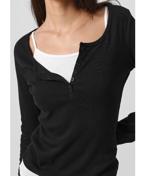 BLACKUP（ブラックアップ）の「[B-BASIC] リブヘンリーネック長袖Tシャツ（Tシャツ/カットソー・レディース・ブラック/ホワイト/ピンク/グレー/ライトイエロー・SMALL/MEDIUM）」の11枚目の写真