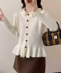 ペプラムフリルニットカーディガン