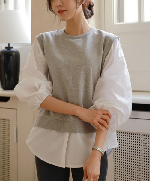 LUCPY(ラクピー)の「ドッキングレイヤードシャツトップス(その他トップス・レディース・グレー/ブラック・XX-LARGE/X-LARGE/LARGE/MEDIUM)」の2枚目の写真