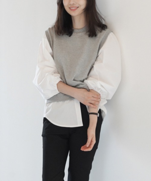 LUCPY(ラクピー)の「ドッキングレイヤードシャツトップス(その他トップス・レディース・グレー/ブラック・XX-LARGE/X-LARGE/LARGE/MEDIUM)」の4枚目の写真