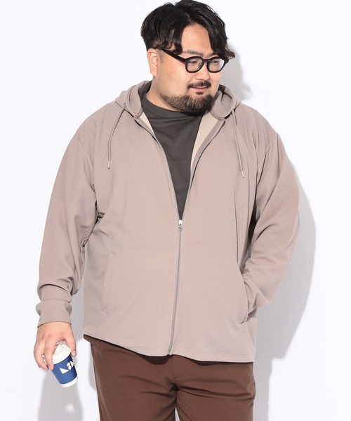 B&T CLUB(ビーティークラブ)の「パーカー 長袖 メンズ 大きいサイズ フルジップ フードデッド カルゼジョーゼット B&T CLUB (ビーアンドティークラブ)(パーカー・メンズ・ベージュ/ブラック・X3(6L~7L)/X2(4L~5L))」の2枚目の写真