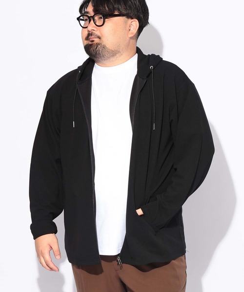 B&T CLUB(ビーティークラブ)の「パーカー 長袖 メンズ 大きいサイズ フルジップ フードデッド カルゼジョーゼット B&T CLUB (ビーアンドティークラブ)(パーカー・メンズ・ベージュ/ブラック・X3(6L~7L)/X2(4L~5L))」の1枚目の写真