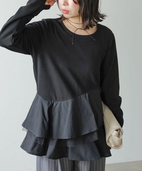 Bab(バブ)の「ペプラムドッキングプルオーバー(Tシャツ/カットソー・レディース・オフホワイト/ベージュ系/ブラック・FREE)」の15枚目の写真