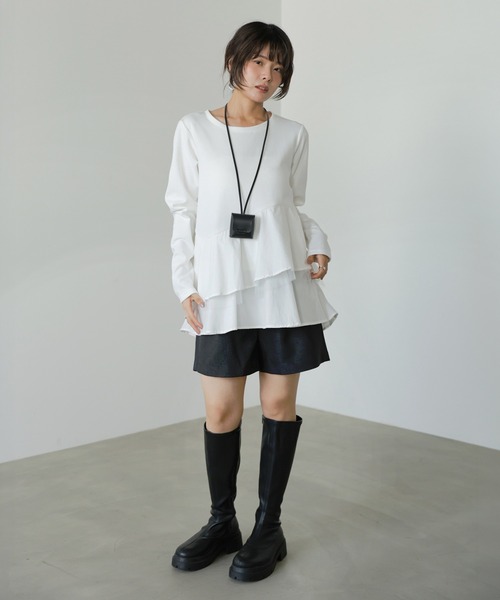 Bab(バブ)の「ペプラムドッキングプルオーバー(Tシャツ/カットソー・レディース・オフホワイト/ベージュ系/ブラック・FREE)」の6枚目の写真