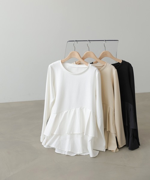 Bab(バブ)の「ペプラムドッキングプルオーバー(Tシャツ/カットソー・レディース・オフホワイト/ベージュ系/ブラック・FREE)」の10枚目の写真