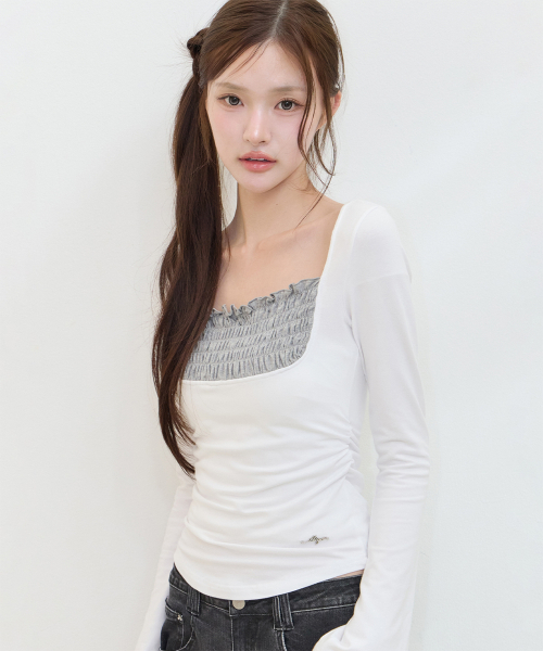 ILLIGO(イリゴ)の「スモークスクエアネックロングスリーブホワイト(Tシャツ/カットソー・レディース・その他・OS)」の2枚目の写真