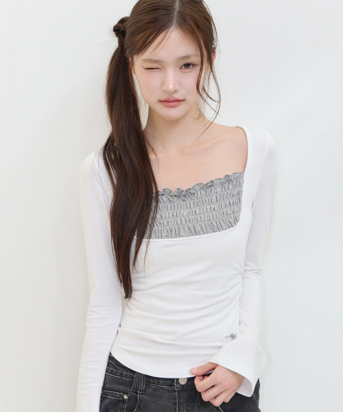 ILLIGO(イリゴ)の「スモークスクエアネックロングスリーブホワイト(Tシャツ/カットソー・レディース・その他・OS)」の3枚目の写真