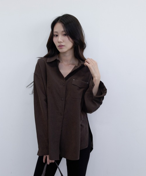 PLEA Collective（プリ―コレクティブ）の「サイドボタン ラップデザインシャツ（シャツ/ブラウス・レディース・チャコール/ベージュ/ブラウン・FREE）」の10枚目の写真