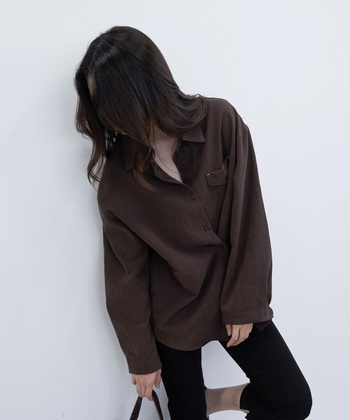 PLEA Collective（プリ―コレクティブ）の「サイドボタン ラップデザインシャツ（シャツ/ブラウス・レディース・チャコール/ベージュ/ブラウン・FREE）」の17枚目の写真