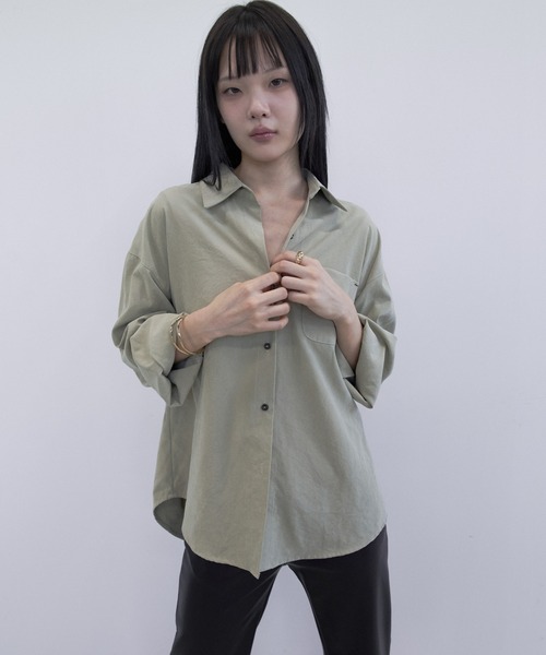 PLEA Collective（プリ―コレクティブ）の「サイドボタン ラップデザインシャツ（シャツ/ブラウス・レディース・チャコール/ベージュ/ブラウン・FREE）」の22枚目の写真